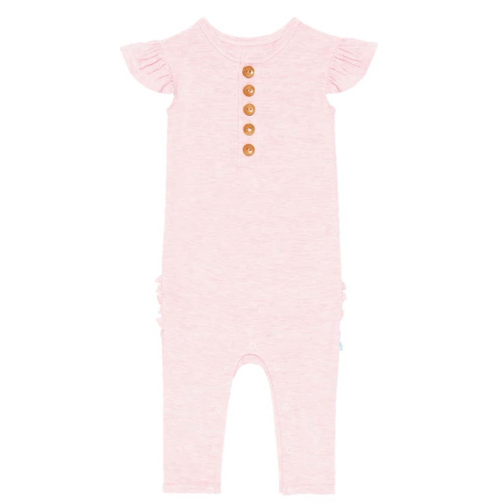 Posh Peanut Pink Heather Ruffled Cap Sleeve Henley Romper